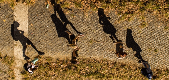 People walking on a path.